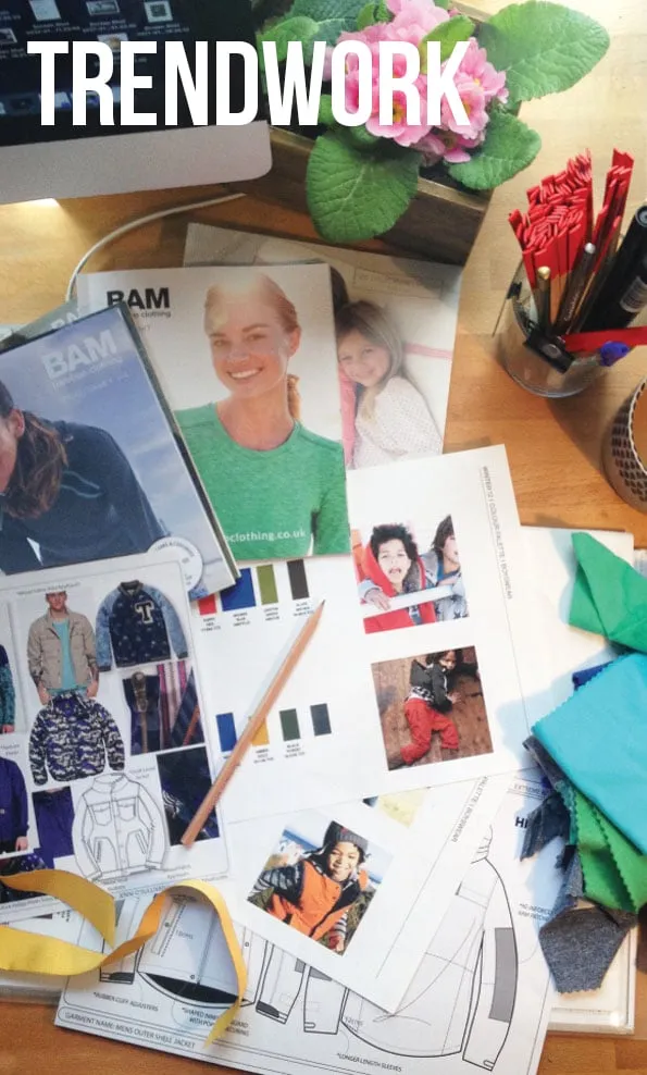 Trendwork: mood boards and garment sketches on a design desk